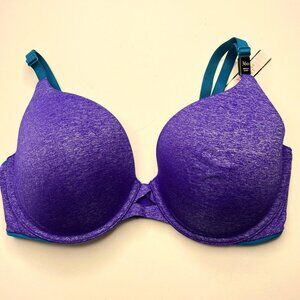 Victorias Secret Perfect Shape Bra 36D Underwired Padded Purple w Blue Trim NWT